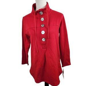 Lulu B Red‎ Casual Tunic Top Sweater Women's Small Button Neck Long Sleeve NWT